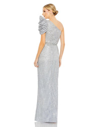 Mac Duggal Style #5622 Embellished puff one shoulder gown - silver side