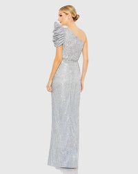 Embellished puff one shoulder gown - Silver