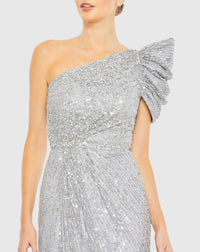 Embellished puff one shoulder gown - Silver