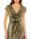 Mac Duggal Style #5623 Sequin faux wrap cap sleeve gown - Olive close up