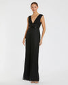 Mac Duggal Beaded Cap Sleeve V Neck Column Gown Black #5625