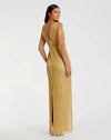 Beaded Cap Sleeve V Neck Column Gown - Gold