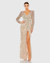 Mac Duggal #5628 Long Sleeve Embellished Puff Sleeve Dress - Nude Multi