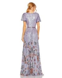 mac duggal dress, wedding guest dress, prom dress, Style #5637, flounce sleeve v neck gown, mother of the bride dress purple