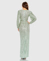 Embellished Long Sleeve Gown - Seafoam Green