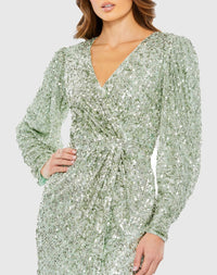 Embellished Long Sleeve Gown - Seafoam Green