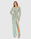 Mac Duggal #5638 Embellished Long Sleeve Gown - Seafoam Green