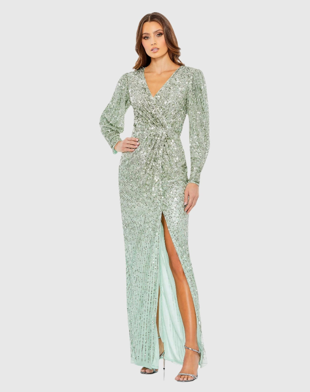 Mac Duggal #5638 Embellished Long Sleeve Gown - Seafoam Green