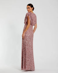 Draped Sleeve V Neck Gown - Lilac