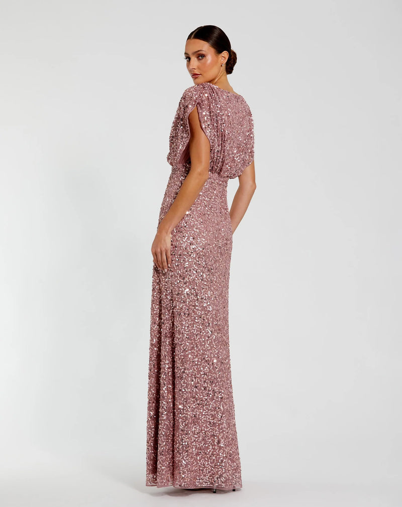 Draped Sleeve V Neck Gown - Lilac