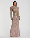 Mac Duggal Light Brown Embellished Puff Sleeve Side Knot Modest Dress #5641