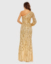 Asymmetric embellished one sleeve gown - Gold