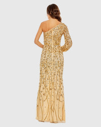 Asymmetric embellished one sleeve gown - Gold