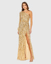 Asymmetric embellished one sleeve gown - Gold