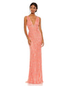 Sequin plunge neck sleeveless column gown - Coral