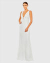 Mac Duggal, Sequin plunge neck sleeveless column gown #5669 White