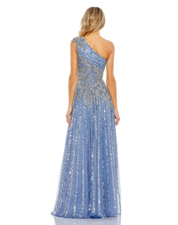 Beaded asymmetric gown - Slate Blue