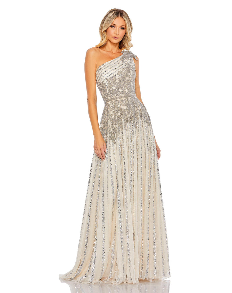 Beaded asymmetric gown - Nude Gold