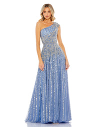 Beaded asymmetric gown - Slate Blue
