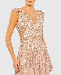 Kate Middleton Sequin cap sleeve cut out gown - Apricot