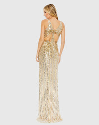 Sequined Faux Wrap Sleeveless Gown - Gold