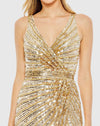 Sequined Faux Wrap Sleeveless Gown- Ice Blue