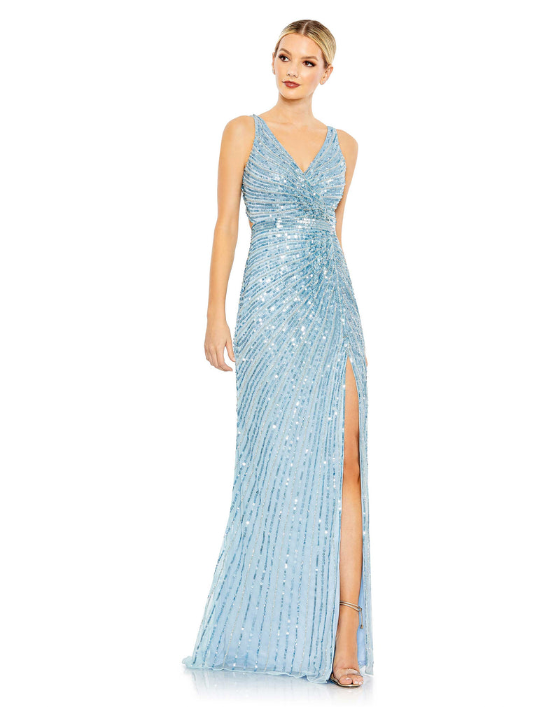 Sequin V neck gown - Ice Blue