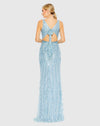 Sequined Faux Wrap Sleeveless Gown- Ice Blue