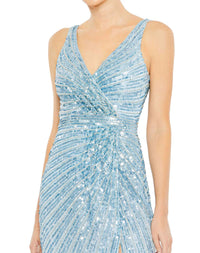 Sequin V neck gown - Ice Blue