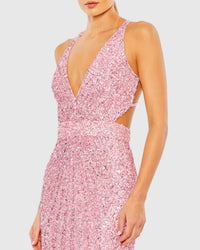 Criss cross cut out sequin gown - Pink