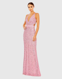 Mac Duggal, Criss cross cut out sequin gown - Pink #5686 