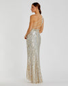 Sequin one shoulder draped lace up gown - Silver