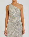 Sequin one shoulder draped lace up gown - Silver