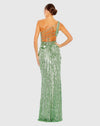 Sequin one shoulder draped lace up gown - Sage Green