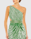 Sequin one shoulder draped lace up gown - Sage Green