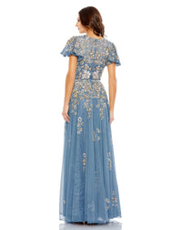 Embellished Butterfly Modest Gown - Slate Blue