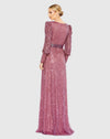 Bishop Sleeve Sequin Wrap Modest Gown - Mauve