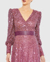 Bishop Sleeve Sequin Wrap Modest Gown - Mauve