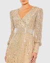 Bishop Sleeve Sequin Wrap Modest Gown - Mauve