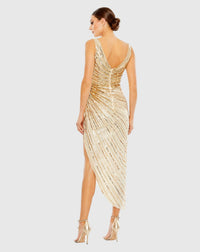 Sequin Faux Wrap Sleeveless Midi Dress - Nude Gold