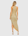 Sequin High Neck Keyhole Asymmetrical Gown - Gold