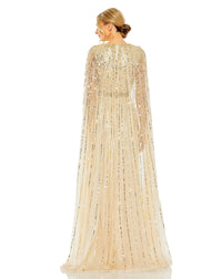 MAC DUGGAL, SEQUINED V-NECK GOWN WITH CAPE SLEEVES, Style #5803, NUDE BACK