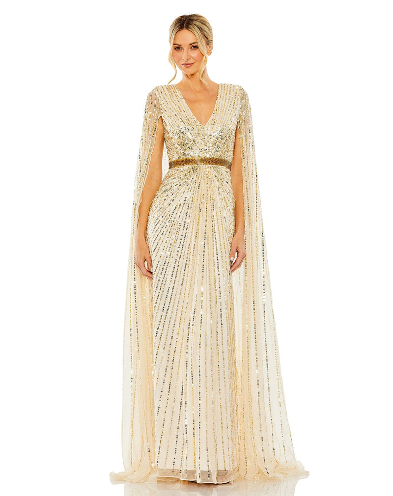 Kate Middleton dress MAC DUGGAL, SEQUINED V-NECK GOWN WITH CAPE SLEEVES, Style #5803, NUDE