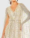 Sequined V-Neck Gown with Cape Sleeves - Blackberry