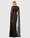 Sequined V-Neck Gown with Cape Sleeves - Blackberry