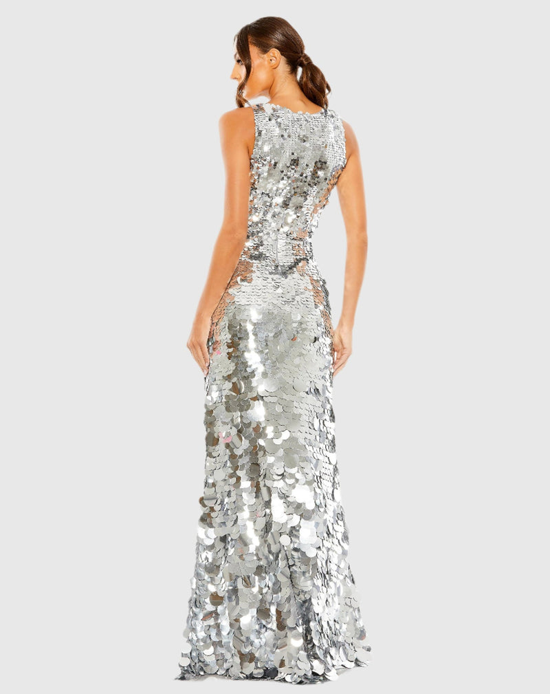 Sleeveless Disc Sequin Gown - Black