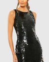 Sleeveless Disc Sequin Gown - Black