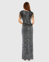 Embellished Fringe Gown - Black