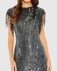 Embellished Fringe Gown - Black