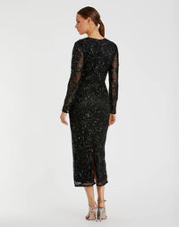 Long Sleeve Modest Evening Dress - Midnight